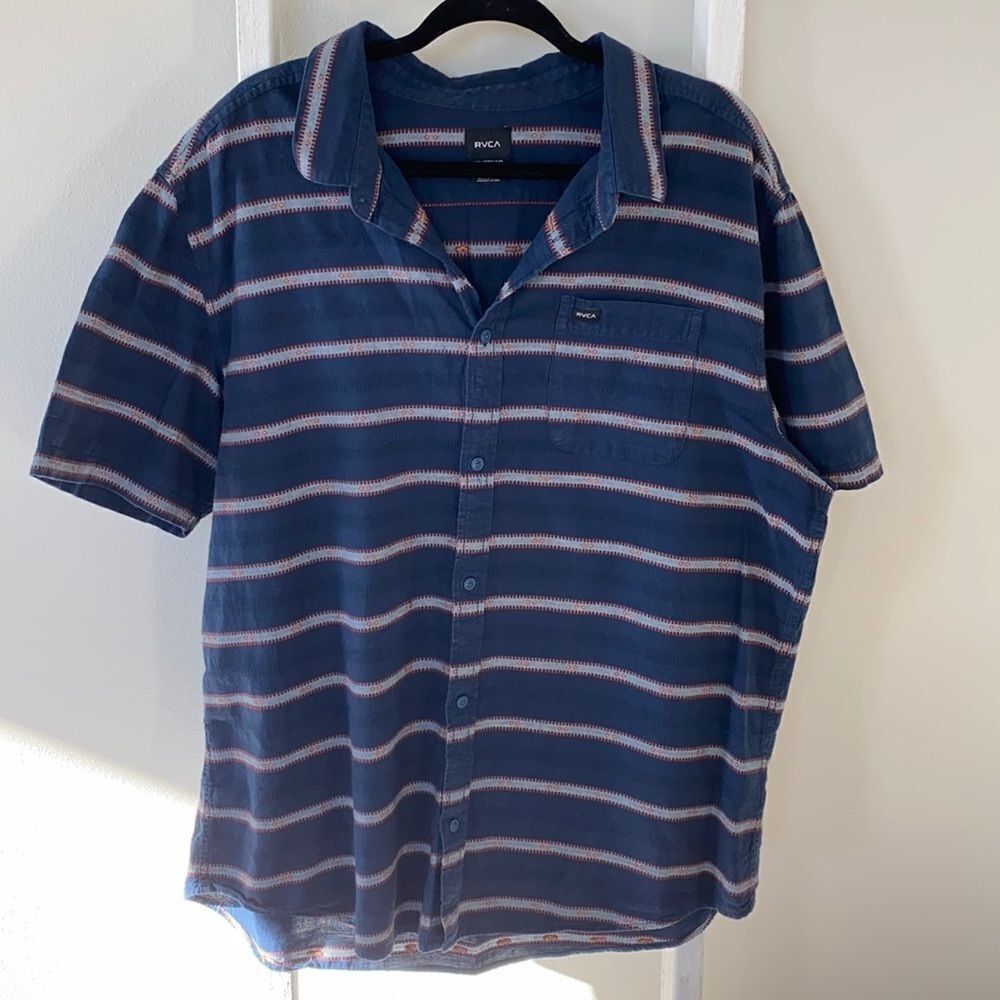 RVCA | Button Up Short Sleeve | Navy/Gray/Orange accents | Size XXL